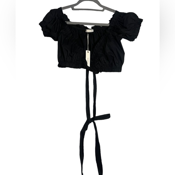 O. Vianca Black Wrap Tie Crop Top - Picture 1 of 10